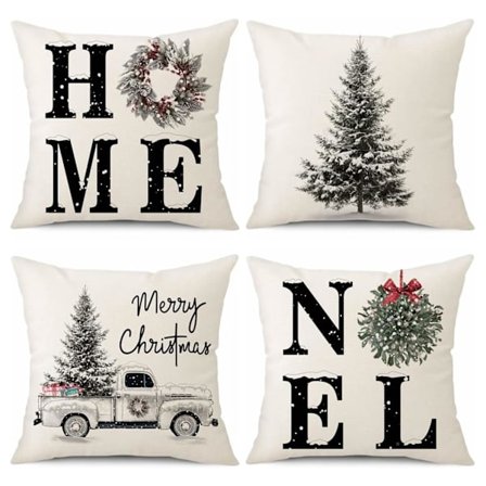 Julepudebetræk, sæt med 4 julepudebetræk, julepude, sofapyntepude, vinterdekoration til sofa, stue