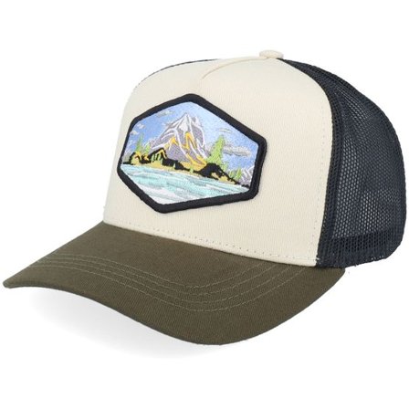 Wild Spirit - Grön trucker Keps - Kids Island Patch Ivory/Black/Dark Mesh Trucker @ Hatstore