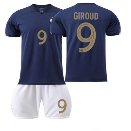 Ranskan vuoden 2022 MM-kisat nro 10 Mbappe 19 Benzema 11 Dembele 9 Giroud -paita lasten jalkapalloasu
