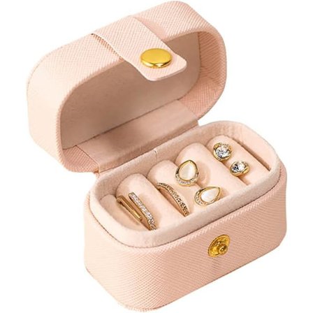 Lille Rejse-smykkeskrin i PU-læder Mini Ringopbevaringsboks Bærbar Smykkeskrin Organizer Displayetui til Øreringe Ringe