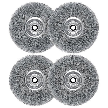 8-tums stålborste för bänkslipmaskiner, effektiv för att rengöra rost från en mängd olika bildelar och motorer som visas