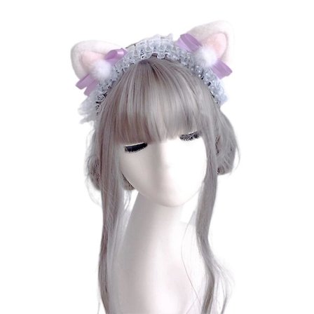 Karvaiset karhun korvat -panta helmillä koristeltu röyhelöpitsi hiuspanta ruseteilla Lolita-päähine