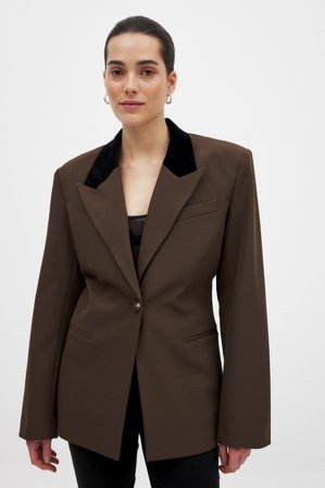 Claire Rose x NA-KD Blazer en velours - Blazer ajusté - Brun - EU 44