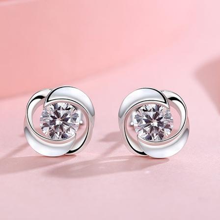 Sterling 925 Silver Hypoallergena Örhängen i Rund Form med Glimmande Zirkon Dekoration Elegant Enkel Stil Trendig Kvinnlig Present{db} Platinum Color
