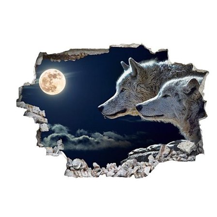 3D tredimensionell klistermärke kreativ vägg vit varg självhäftande väggklistermärke sovrum vardagsrum dekoration dekorativ bakgrundsvägg TV-vägg