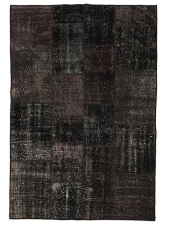 Annodato A Mano Patchwork Tappeto 140X200 Vintage Di Lana Nero Piccolo