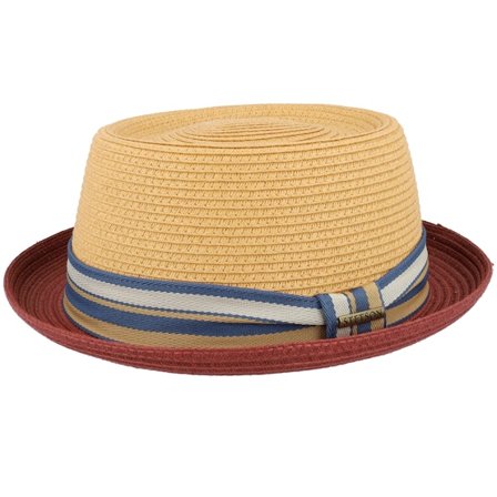 Stetson - Toyo Red/Beige Pork Pie Straw Hat Straw Beige Hat - @ Hatstore