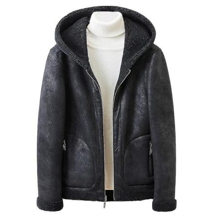 Miesten casual hupullinen topattu takki, lämmin yksivärinen vetoketjutakki S
