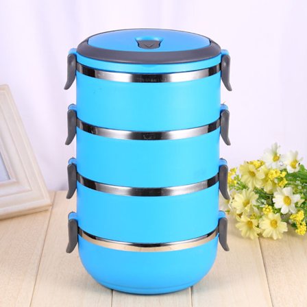 Rund 4-lags holdbar madkasse i rustfrit stål Bento picnic