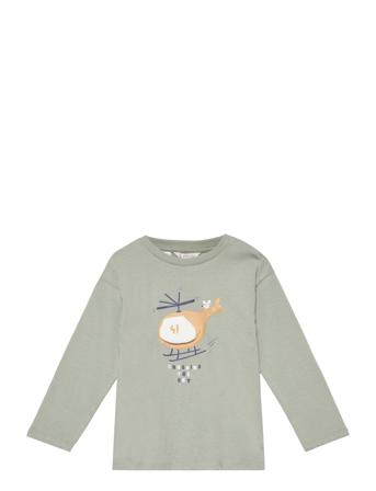 Cotton Printed T-Shirt T-shirts Long-sleeved T-shirts Grønn Mango*Betinget Tilbud