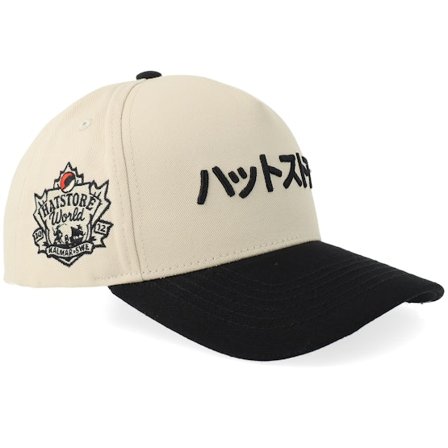 Hatstore - Beige adjustable Cap - Kanji Stone/Black A-frame Adjustable @ Hatstore