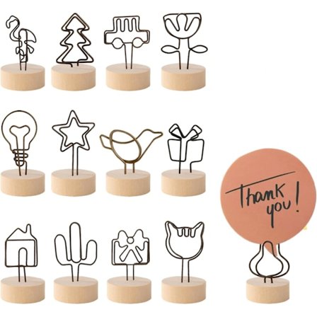 Memo Clip, Memo Clip Holder 13 stk. Fotoholder Klemme Træbase Memo Holder Clips Kort Note Bordstativ til Bryllupsfest Foto Hjemmedekoration