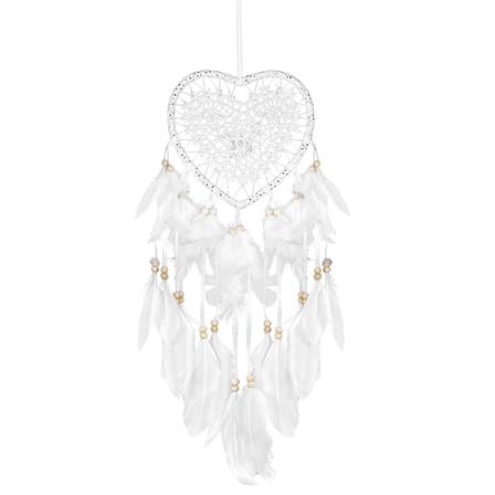 Heart-muotoinen unelmansieppaaja, käsityönä valmistettu pitsiunelmansieppaaja höyhenillä ja helmillä, seinäkoriste, boho-tyyli, kudottu taideteos, 