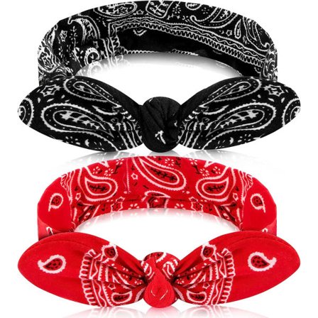 2 stk. røde og sorte retro turbaner (bohemisk rosetmønster)