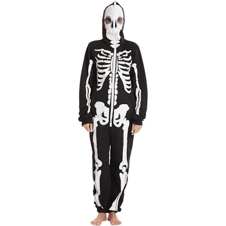 Skelet Onesie Halloween Kostumer til Kvinder Voksen - Komfortabelt Fleece Stof med Hyggelig Hætte