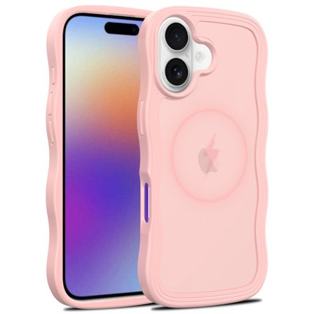 Cover til iPhone 17, Kompatibelt med MagSafe, Trendy Sødt Bølget Gennemsigtigt Mat Stødsikkert Telefoncover til iPhone 17, 6,3 tommer, Pink