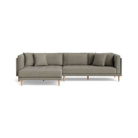 Cali Chaiselong Sofa, Venstrevendt - Puente Grøn, Bred Chaiselong, 295x170x76cm - Inkl. 4 Pyntepuder & Bøgetræsben