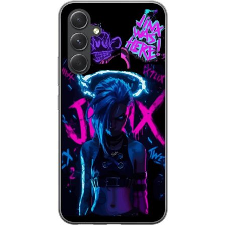 Yhteensopiva Puhelinkuori Samsung Galaxy A55 Jinx juliste Arcane League of Legends LoL hahmo neon graffiti pelaaminen fanart Netflix anime suunnittelu