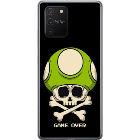 Yhteensopiva Puhelinkuori Samsung Samsung Galaxy S10 Lite Pelimotiivi, jossa on kuolonsyöjä ja vihreä sieni retro pelityylillä ja tekstillä game