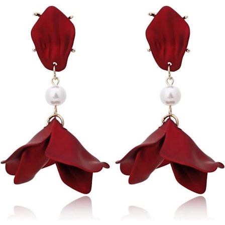 Fashion Temperament Alloy Women Pendant Earrings Rose Petals Long Earrings Women Jewelry Red Earrings-24702