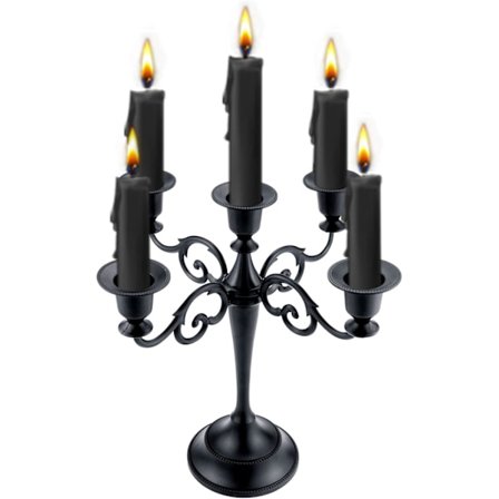 Metallisk Lysestake, 5 Armer Ren Sort Lysestake for Søylelys (27 cm Høy Lysestake, for 1/2-1 tomme)