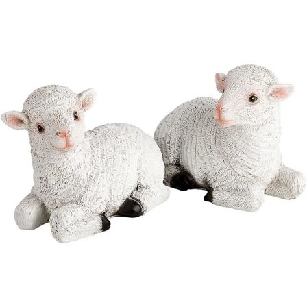 2-pack, utomhusskulptur av lamm, dekorativ trädgård, utomhusdjur i trädgården, hartsstaty (FMY)