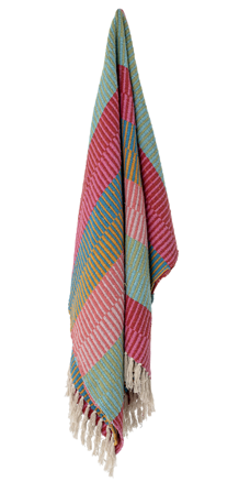 Bloomingville Isnel Pledd Grønn-Rosa Bomull 130x160