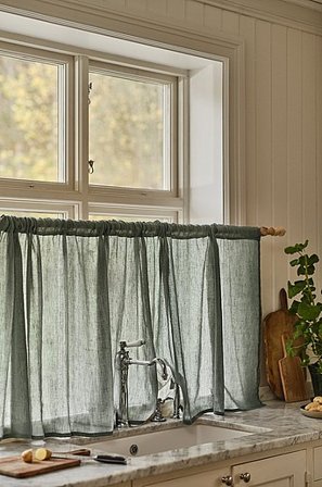 Jotex - Cafégordijn Linnen-mix Kakigroen Kakigroen - LINN - Koop Linnen gordijnen bij Jotex