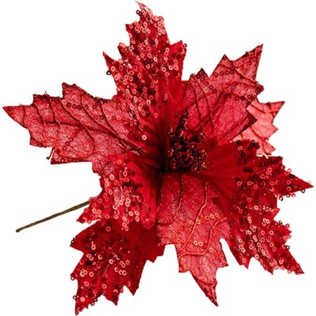 Stora Black Friday-erbjudanden! 6 st Julstjärna Ornament Picks, Konstgjord Sidenblomma för Julgran