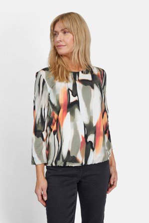 SIGNATURE - 3/4 Ærmet T-shirt - Beige/Orange Mix - Mønstret