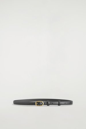 COS Women's Oval-Buckle Slim Leather Belt in Black