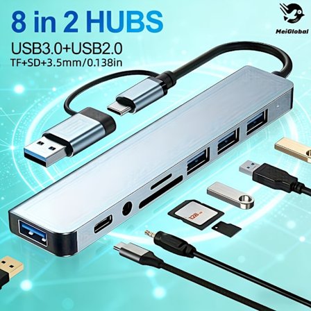 1 X 8-i-1 EU Timer Stikdåse med 1,5 m Forlængerledning, Timer Ladestation med Programmerbar Timer Nedlukningsfunktion (1-24 Timer), 3 AC Udtag