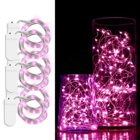 6-pack 1m Mini LED Light Loop Battery Operated Pink