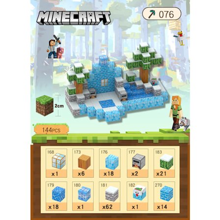 Minecraft-rakennuspalikat, magneettiset rakennuslelut - lumitalo kaivo 144 osaa, 4 hahmoa