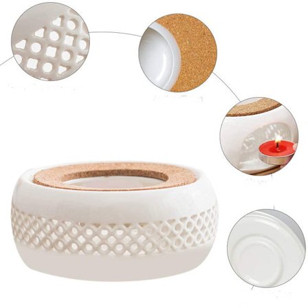 Teenlämmitin, keraaminen teekannu teen lämmittämiseen ja pitämiseen lämpimänä (valkoinen)