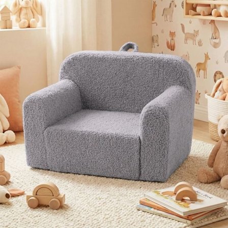 COSTWAY Lasten Vaaleanpunainen Vaatehuoneen Sohva Pehmeästä Vaahdosta, Pehmeästä Fleece-kankaasta, Kahvalla, Irrotettavalla ja Konepestävällä Päällis