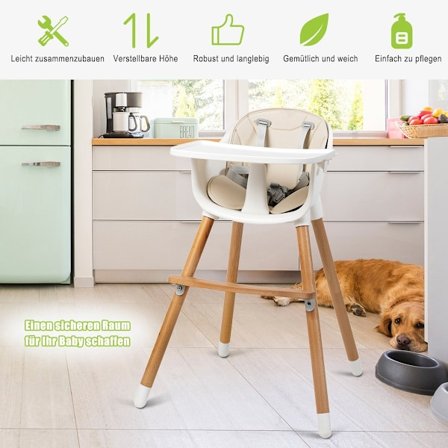 2-i-1 barnstol av trä, justerbar 57 x 57 x 83 cm krämvit + natur