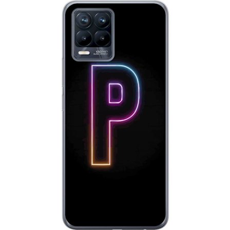 Kompatibel Mobilcover til Realme Realme 8 Minimalistisk neonbogstav P i farvegradient og lyseffekt mod sort baggrund i digital neonstil