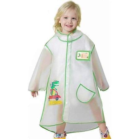 Regnponcho til drenge og piger, transparent med hætte, sød tegneserie letvægts regnfrakke til udendørs brug