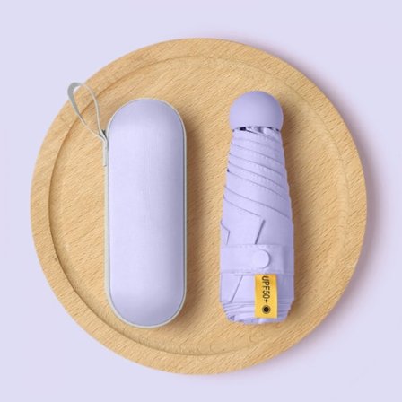 Mini paraply for håndveske med etui - Liten kompakt UV paraply beskyttelse sol - Lomme lett paraply --- Lavendel lilla