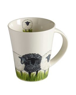 Krus Får porcelæn med håndtegnet motiv Hvid