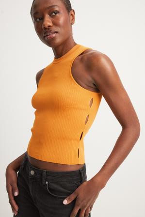 NA-KD Crop top en maille fine à découpes - Hauts sans manches - Orange - Large