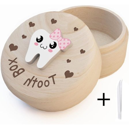 Trätandbox för baby, första tandminne med liten pincett, babyshowerpresent för pojkar och flickor