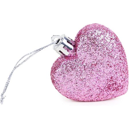 6 kpl - 60 mm sydänmuotoisia joulukuusen koristeita - Glitter-koristellut koristeet (vaaleanpunainen)