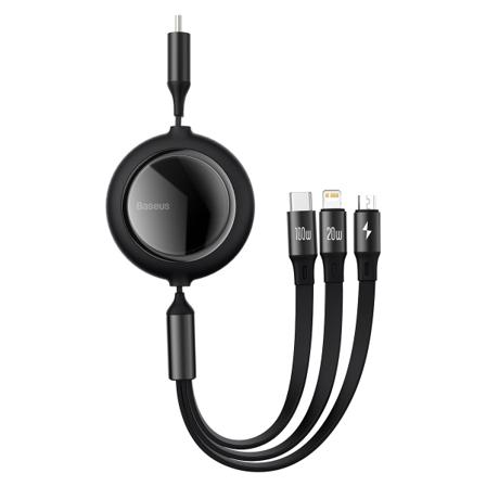 Baseus Camlc-amj01 Bright Mirror Upprullad 3-i-1 Kabel, Svart Svart