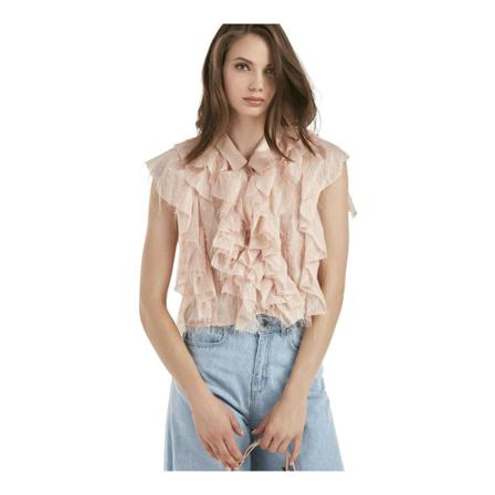 Silvian Heach Shirt with Rouches and plumage Pink, Dame Bluser