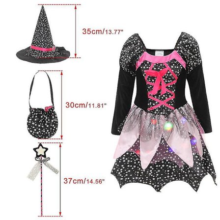 Children Girls Led Light Witch Cosplay Costume Kids Halloween Masquerade Carnival Party Dress(not Include Battery) -a