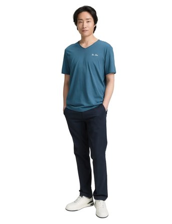 Tom Tailor Printed V-Neck T-Shirt - Blue - L