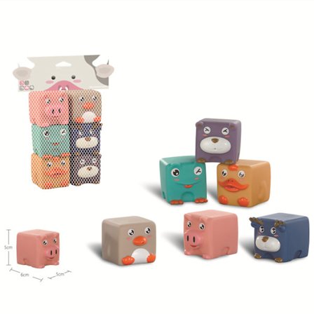 BPA-fria Mjuka Bitringar Sensoriska Stapelbara Klossar Bondgårdsdjur Badleksak 6 st för 0-1 År