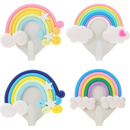 4 stk Regnbueveggkrok Søte Skyer Stjerne Regnbue Nøkkel Hatt Håndklekroker Selvklebende Bor Vegghengere Veggmontert Henger